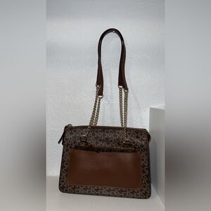 DKNY Brown Monogram Chain Shoulder Bag